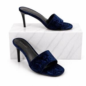 Ann Taylor Velvet Open Toe Heeled Mule Sandal Blue Size 6.5M